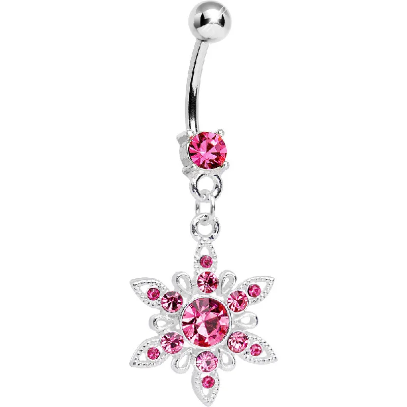 Designer Belly Rings with Timeless Appeal -Pink CZ Spectacular Flower Belly Ring