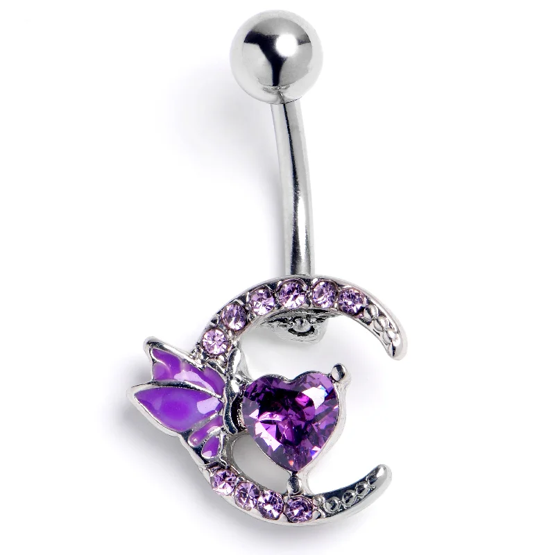 Gold Belly Rings for a Touch of Luxury -Purple Gem Butterfly Moon Heart Belly Ring