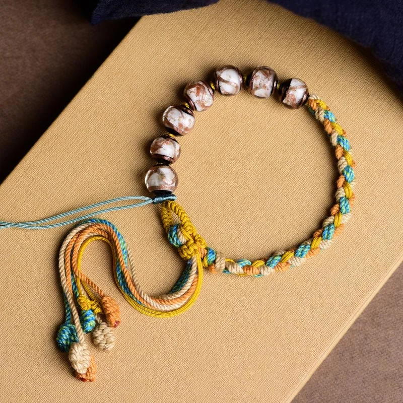 Men's Bracelets with Spiritual Stones-Buddha Stones Handmade Multicolored Rope Liuli Glass Bead Fortune Braided Bracelet Men's Bracelets with Spiritual Stones-Buddha Stones Handmade Multicolored Rope Liuli Glass Bead Fortune Braided Bracelet