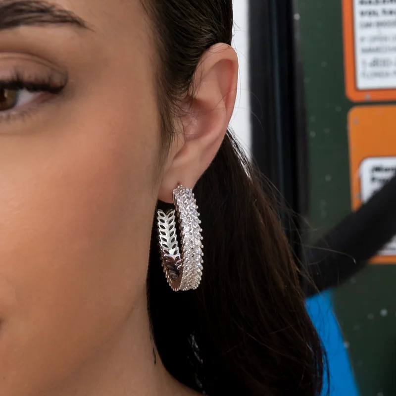 Women's Earrings – Elegant Designs for Every Personality--Diamond Herringbone Hoop Earrings in White Gold