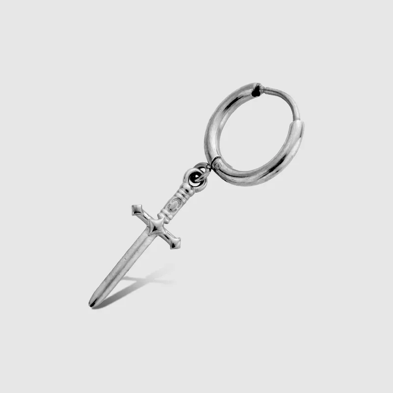 Shop Durable Men's Earrings for Everyday Wear-Dagger Earring (Silver)