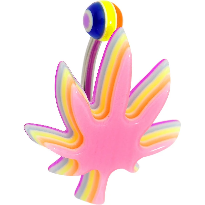 Designer Belly Rings for Exclusive Style -Light Pink Acrylic Multi Layered Ganja Leaf Belly Ring Designer Belly Rings for Exclusive Style -Light Pink Acrylic Multi Layered Ganja Leaf Belly Ring