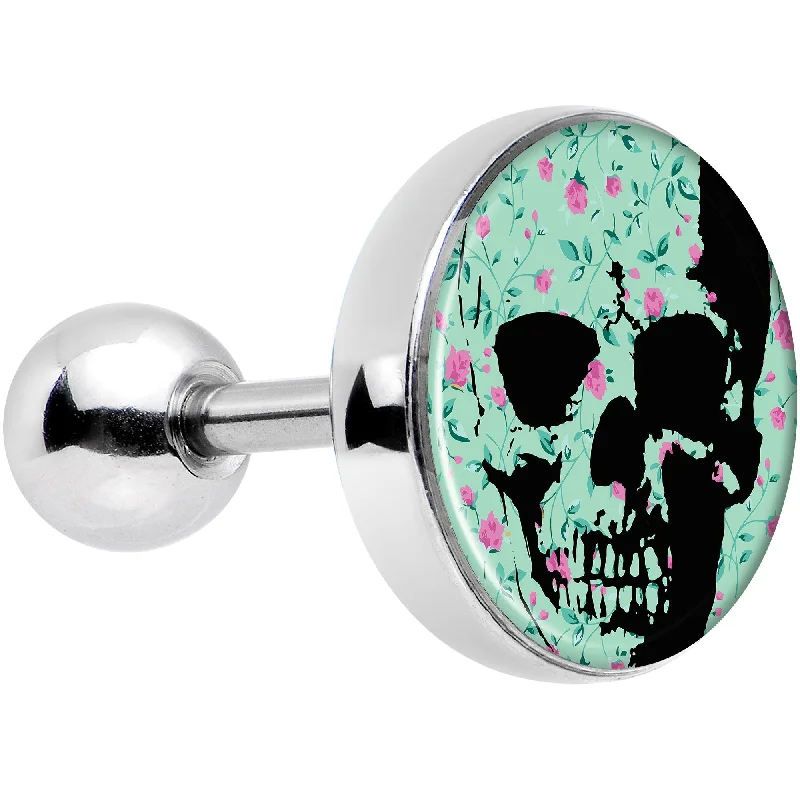 Women's Earrings – Elegant Designs for Every Personality--Green Pink Floral Skull Tragus Cartilage Earring