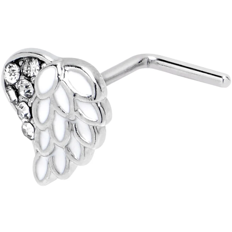 Nose Rings with Luxurious Designs -20 Gauge 7mm White Heavenly Heart Angel Wing L Shape Nose Ring Nose Rings with Luxurious Designs -20 Gauge 7mm White Heavenly Heart Angel Wing L Shape Nose Ring
