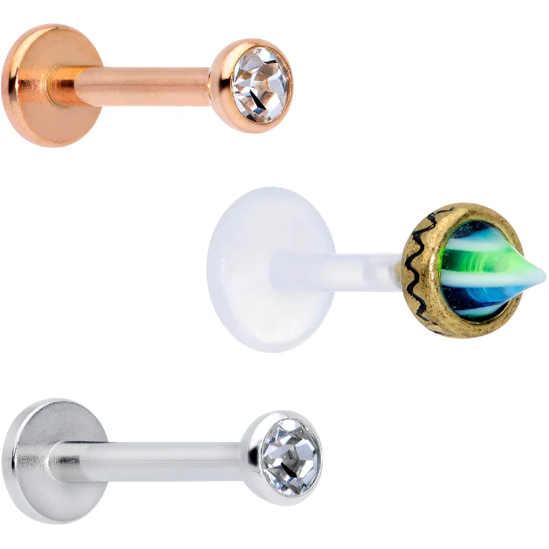 Customizable Lip Rings for Unique Style16 Gauge 5/16 Clear Gem Rose Gold Tone Bioplast Labret Tragus Set of 3 Customizable Lip Rings for Unique Style16 Gauge 5/16 Clear Gem Rose Gold Tone Bioplast Labret Tragus Set of 3