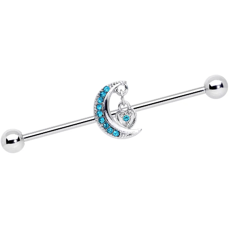 Women's Earrings – Elegant Designs for Every Personality--14 Gauge Aqua CZ Gem Heart Padlock Moon Dangle Industrial Barbell 38mm Women's Earrings – Elegant Designs for Every Personality--14 Gauge Aqua CZ Gem Heart Padlock Moon Dangle Industrial Barbell 38mm