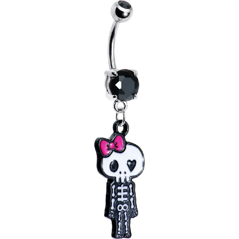 Belly Rings with Creative Details -Pink Bow Dangling Skeleton Belly Ring