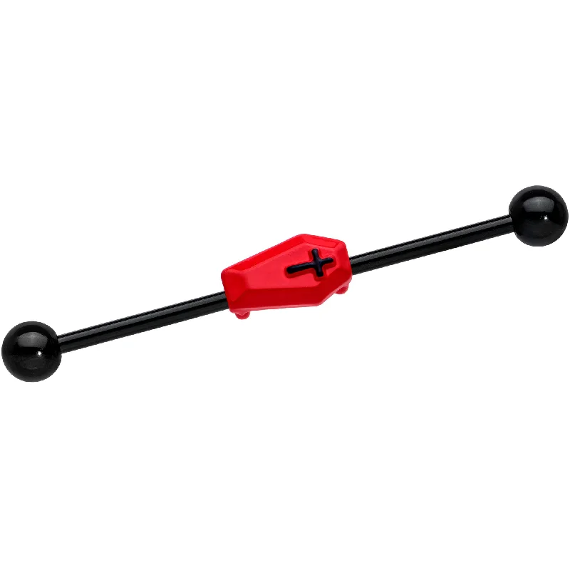Women's Earrings – Elegant Designs for Every Personality--14 Gauge Black Red Coffin Halloween Industrial Barbell 38mm