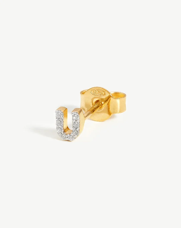 Women's Earrings – Elegant Designs for Every Personality--Pave Initial Single Stud Earring - Initial U | 18k Gold Vermeil/Cubic Zirconia Women's Earrings – Elegant Designs for Every Personality--Pave Initial Single Stud Earring - Initial U | 18k Gold Vermeil/Cubic Zirconia