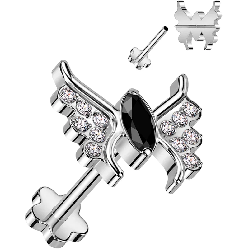 Women's Earrings – Elegant Designs for Every Personality--18 Gauge 5/16 Black CZ Gem Butterfly Medical Grade Titanium Reversible Flat Back Earring Women's Earrings – Elegant Designs for Every Personality--18 Gauge 5/16 Black CZ Gem Butterfly Medical Grade Titanium Reversible Flat Back Earring
