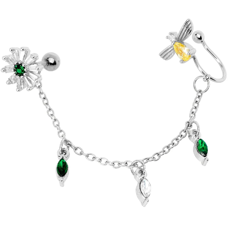 Women's Earrings – Elegant Designs for Every Personality--16 Gauge 1/4 Yellow Green Gem Angel Cuff Chain Left Cartilage Tragus