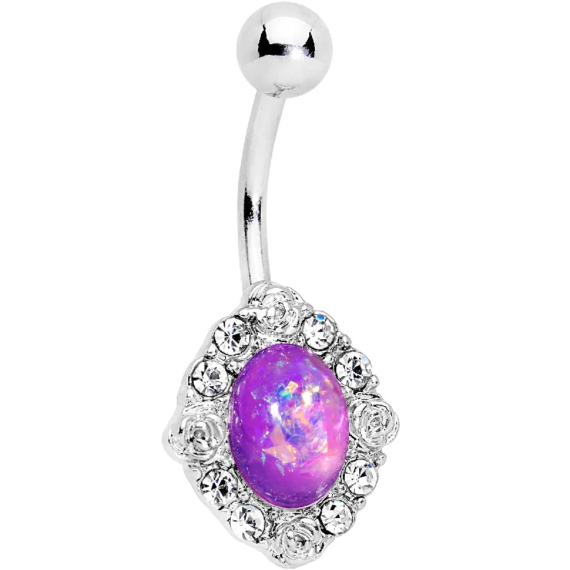 Belly Rings with Stone Accents for Gorgeous Look -Purple Faux Opal Long Look in the Mirror Belly Ring Belly Rings with Stone Accents for Gorgeous Look -Purple Faux Opal Long Look in the Mirror Belly Ring