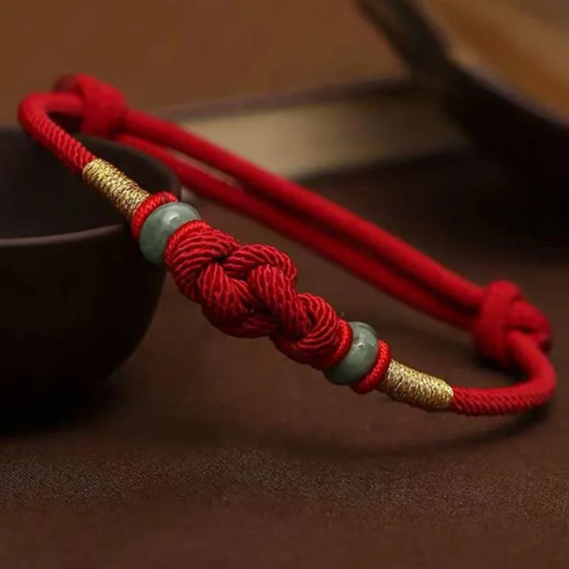 Men's Bracelets with Unique Designs-Buddha Stones Red String Jade Luck Fortune Knot Braided String Bracelet Men's Bracelets with Unique Designs-Buddha Stones Red String Jade Luck Fortune Knot Braided String Bracelet