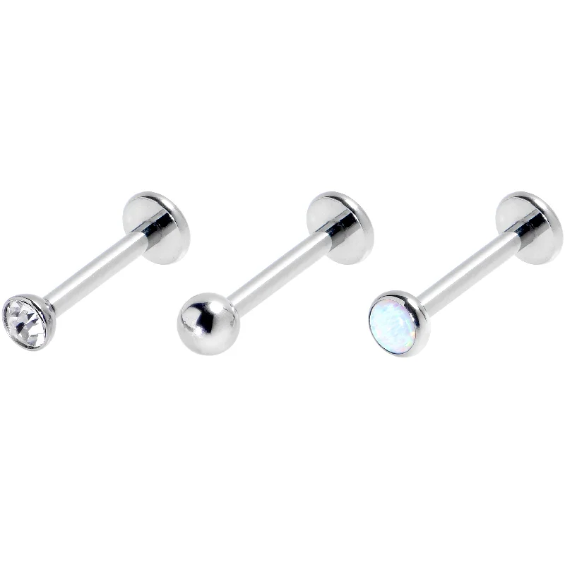 Luxury Lip Rings with Precious Stones16 Gauge 5/16 White Synthetic Opal G23 Titanium Threadless Labret Set of 3