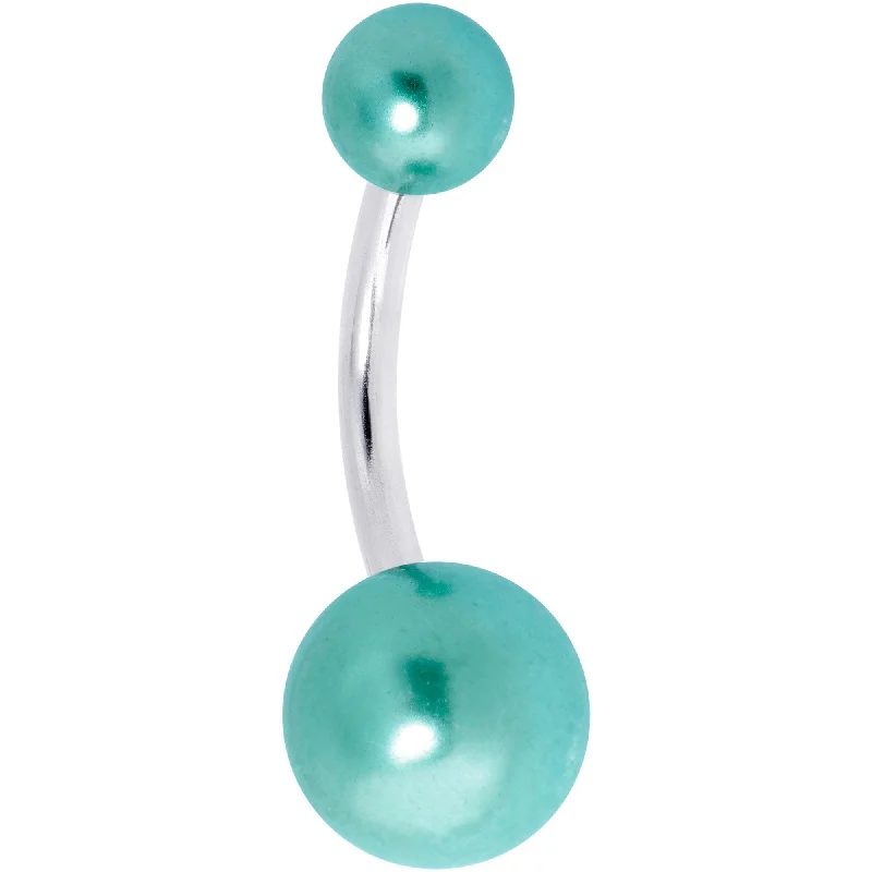 Belly Rings for Fashion Enthusiasts -Teal Pearlescent Acrylic Ball Belly Ring