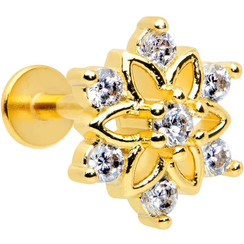 Lip Rings for Fashion Enthusiasts16 Gauge 5/16 Clear Gem Gold Tone Flower Snowflake Christmas Labret Tragus