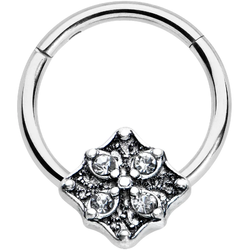 Chic Nose Rings with Sparkling Stones -16 Gauge 3/8 Clear Gem Rhombus Flower Hinged Segment Ring Chic Nose Rings with Sparkling Stones -16 Gauge 3/8 Clear Gem Rhombus Flower Hinged Segment Ring