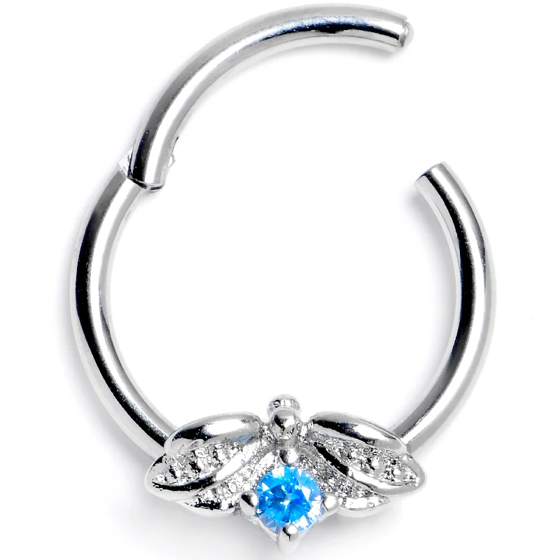 Nose Rings with Different Styles -16 Gauge 3/8 Blue Gem Beauty Bug Insect Hinged Segment Ring