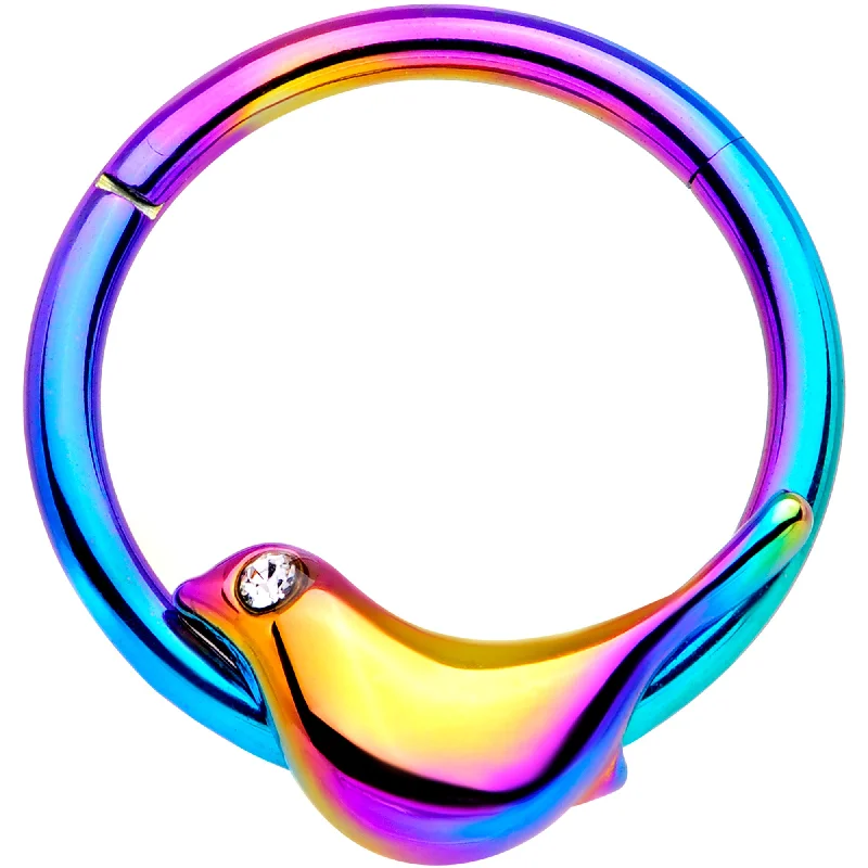 Trendy Nose Rings for Fashion Forward Women -16 Gauge 3/8 Clear Gem Rainbow Bird Septum Ring Trendy Nose Rings for Fashion Forward Women -16 Gauge 3/8 Clear Gem Rainbow Bird Septum Ring