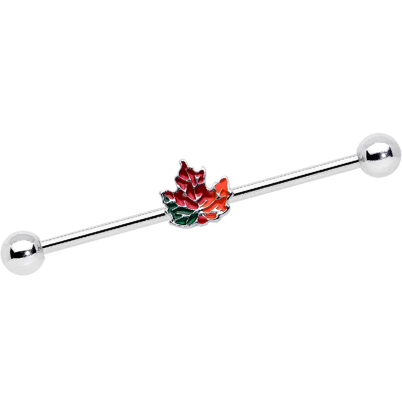 Women's Earrings – Elegant Designs for Every Personality--14 Gauge Autumn Tricolor Red Maple Leaf Industrial Barbell 38mm