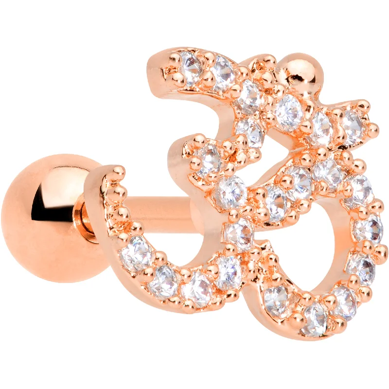 Women's Earrings – Elegant Designs for Every Personality--16 Gauge 1/4 Clear CZ Gem Rose Gold Tone Amazing Om Cartilage Tragus