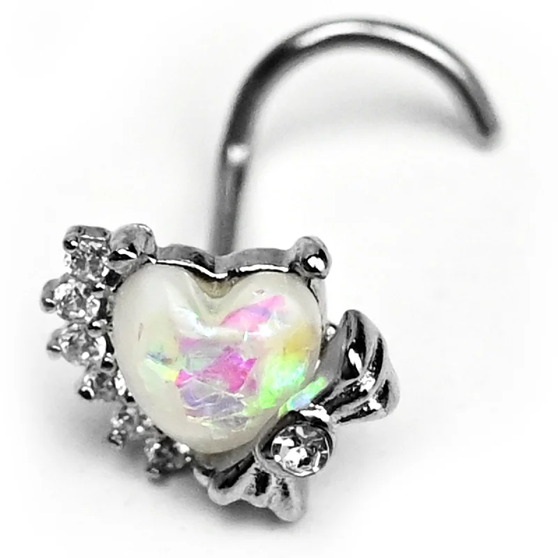Nose Rings for Boho Style -20 Gauge 7mm White Faux Opal Sunny Heart Left Side Nose Screw Nose Rings for Boho Style -20 Gauge 7mm White Faux Opal Sunny Heart Left Side Nose Screw