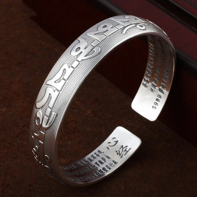 Women's Bangles with Custom Engraving-Buddha Stones Tibetan Sanskrit White Copper Meditation Prayer Bracelet Bangle