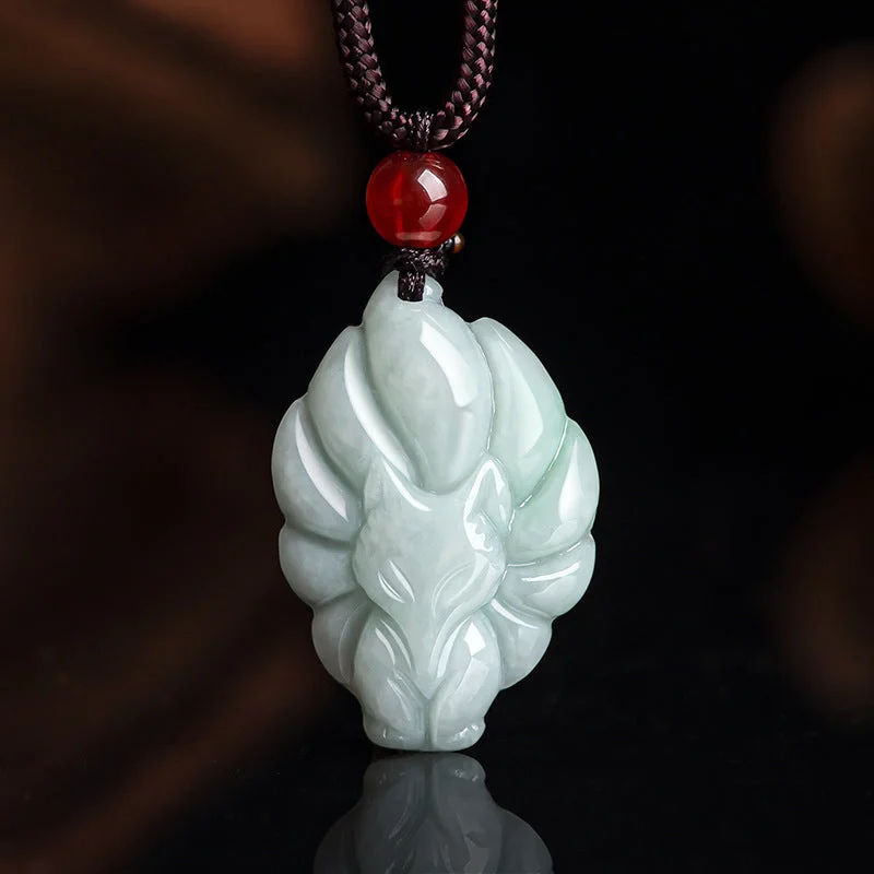 Shop Classic Women's  Necklaces & Pendants with a Modern Twist-Buddha Stones Natural Jade Nine Tailed Fox Luck Prosperity Necklace Pendant