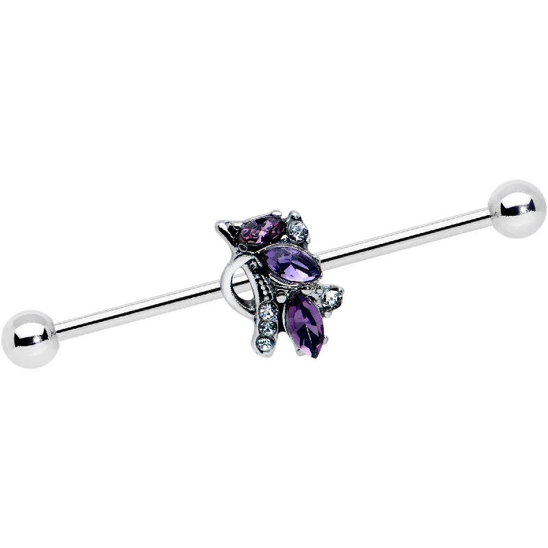 Women's Earrings – Elegant Designs for Every Personality--14 Gauge Purple Gem Abstract Elegance Industrial Barbell 38mm Women's Earrings – Elegant Designs for Every Personality--14 Gauge Purple Gem Abstract Elegance Industrial Barbell 38mm
