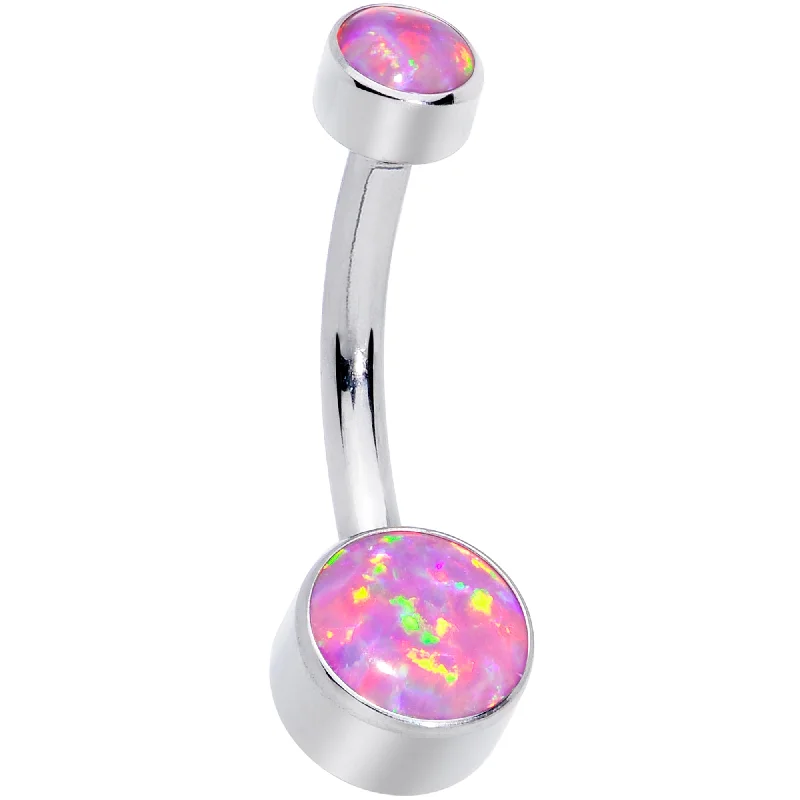 Belly Rings for Unique Fashion Statements -Pink Synthetic Opal Grade 23 Titanium Internal Thread Duo Belly Ring Belly Rings for Unique Fashion Statements -Pink Synthetic Opal Grade 23 Titanium Internal Thread Duo Belly Ring