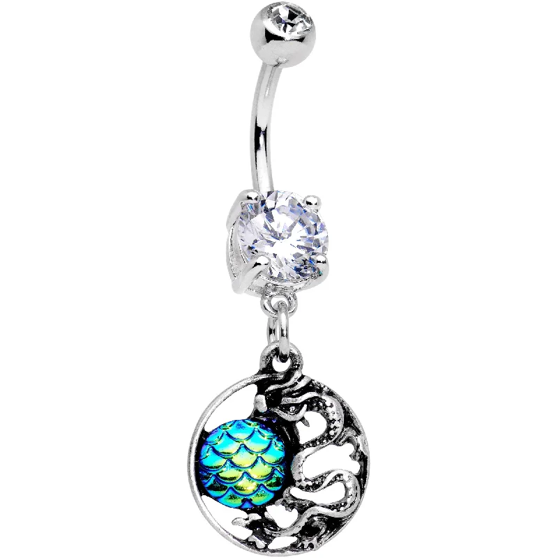 Comfortable Belly Rings for All-Day Comfort -Clear CZ Gem Mermaid Scale Eastern Dragon Dangle Belly Ring Comfortable Belly Rings for All-Day Comfort -Clear CZ Gem Mermaid Scale Eastern Dragon Dangle Belly Ring