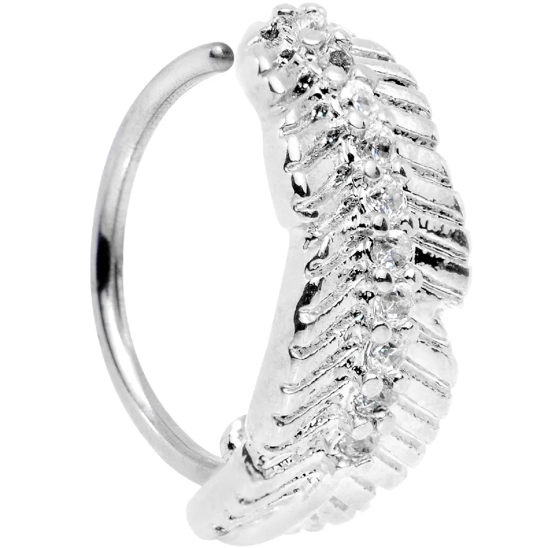 Nose Rings for Casual Cool Looks -20 Gauge Clear CZ Gem Feather Seamless Circular Ring Nose Rings for Casual Cool Looks -20 Gauge Clear CZ Gem Feather Seamless Circular Ring