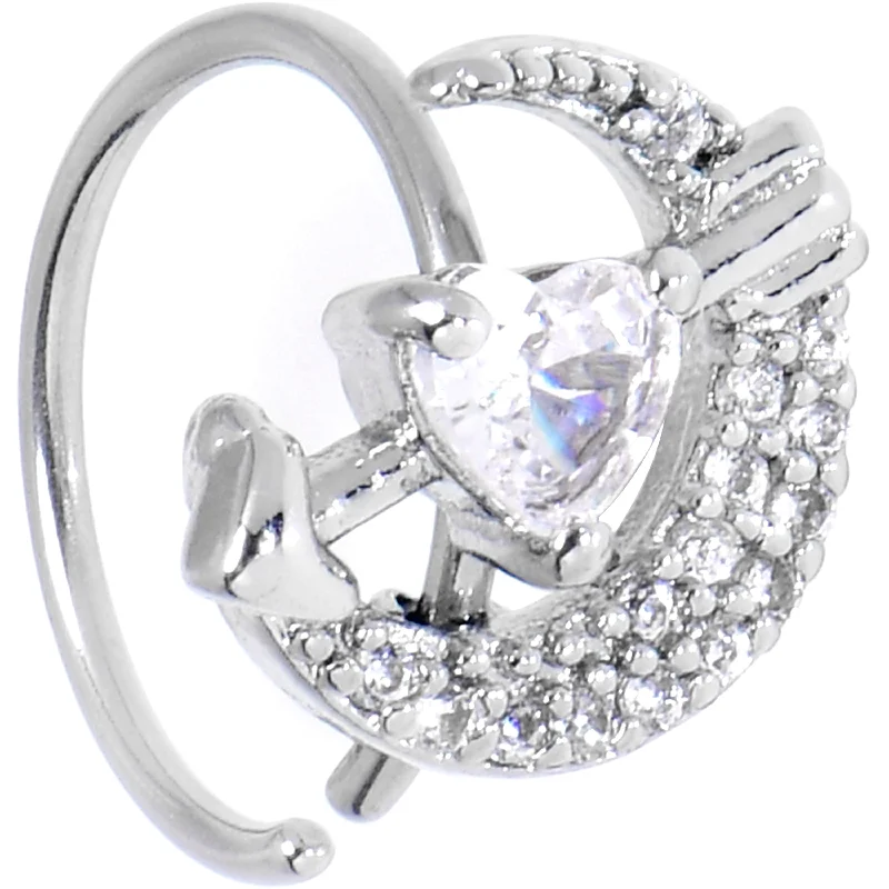 Classic Nose Rings for Timeless Look -20 Gauge 5/16 Clear CZ Gem Moon Lover Nose Hoop Classic Nose Rings for Timeless Look -20 Gauge 5/16 Clear CZ Gem Moon Lover Nose Hoop