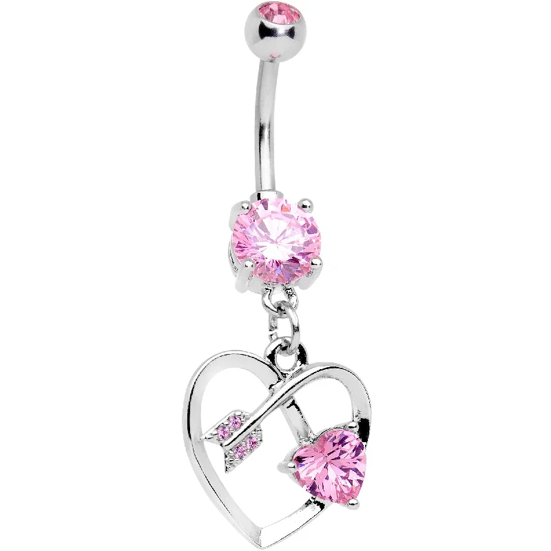 Comfortable Belly Rings for Simple Looks -Pink CZ Gem Shot In The Heart Dangle Belly Ring Comfortable Belly Rings for Simple Looks -Pink CZ Gem Shot In The Heart Dangle Belly Ring