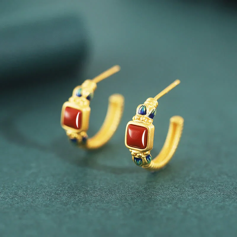 Women's Earrings – Elegant Designs for Every Personality--Buddha Stones 925 Sterling Silver Red Agate Lotus Confidence Calm Stud Earrings