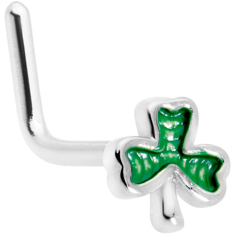 Nose Rings for Occasional Wear -20 Gauge 1/4 St Patricks Day Shamrock L Shaped Nose Ring Nose Rings for Occasional Wear -20 Gauge 1/4 St Patricks Day Shamrock L Shaped Nose Ring