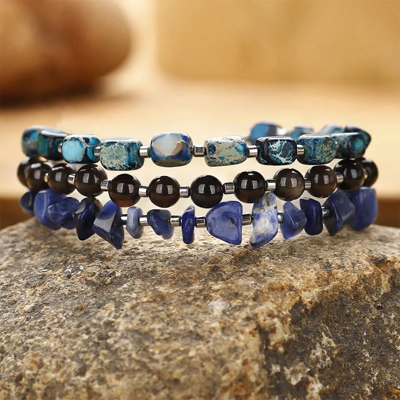 Cuff Bracelets for Men with Engravable Plates-Buddha Stones Emperor Stone Sodalite Gold Sheen Obsidian Balance Triple Wrap Bracelet Cuff Bracelets for Men with Engravable Plates-Buddha Stones Emperor Stone Sodalite Gold Sheen Obsidian Balance Triple Wrap Bracelet