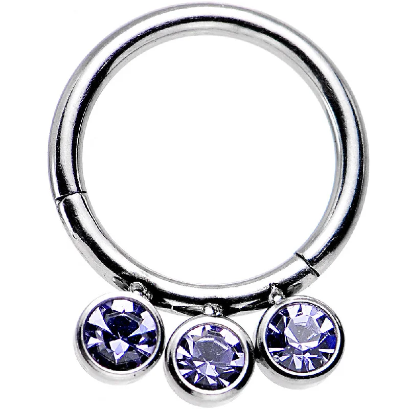 Designer Lip Rings for Chic, Modern Style16 Gauge 5/16 Purple Gem Trio Hinged Segment Ring