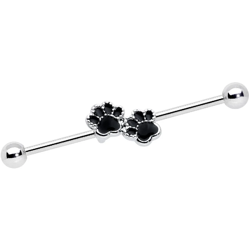 Women's Earrings – Elegant Designs for Every Personality--14 Gauge Textured Black Paw Prints Industrial Barbell 38mm Women's Earrings – Elegant Designs for Every Personality--14 Gauge Textured Black Paw Prints Industrial Barbell 38mm