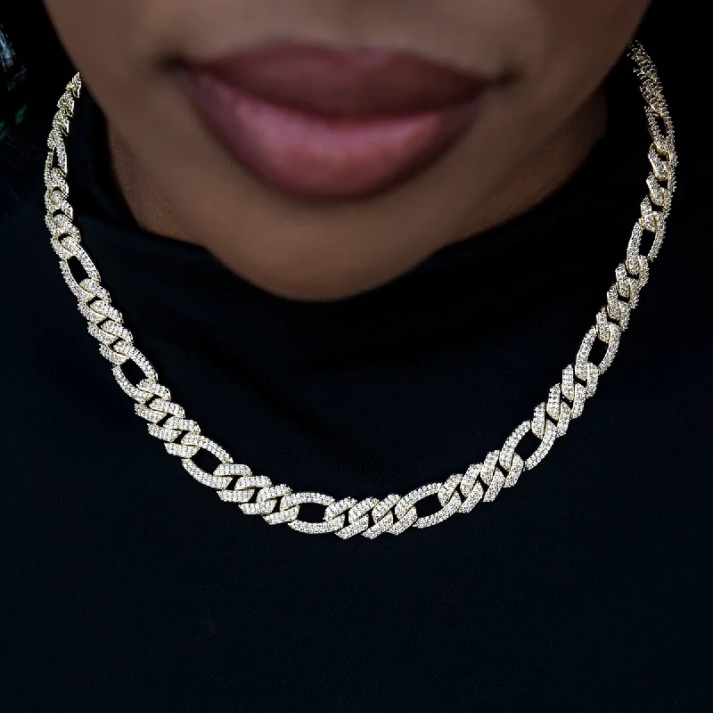 Shop Classic Women's Necklaces & Pendants with a Modern Twist-Diamond Figaro Necklace in Yellow Gold- 10mm Shop Classic Women's Necklaces & Pendants with a Modern Twist-Diamond Figaro Necklace in Yellow Gold- 10mm