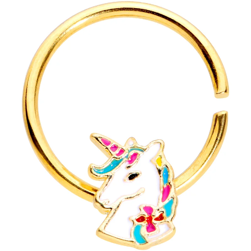 Women's Earrings – Elegant Designs for Every Personality--18 Gauge 3/8 Gold Tone Rainbow Unicorn Seamless Circular Ring