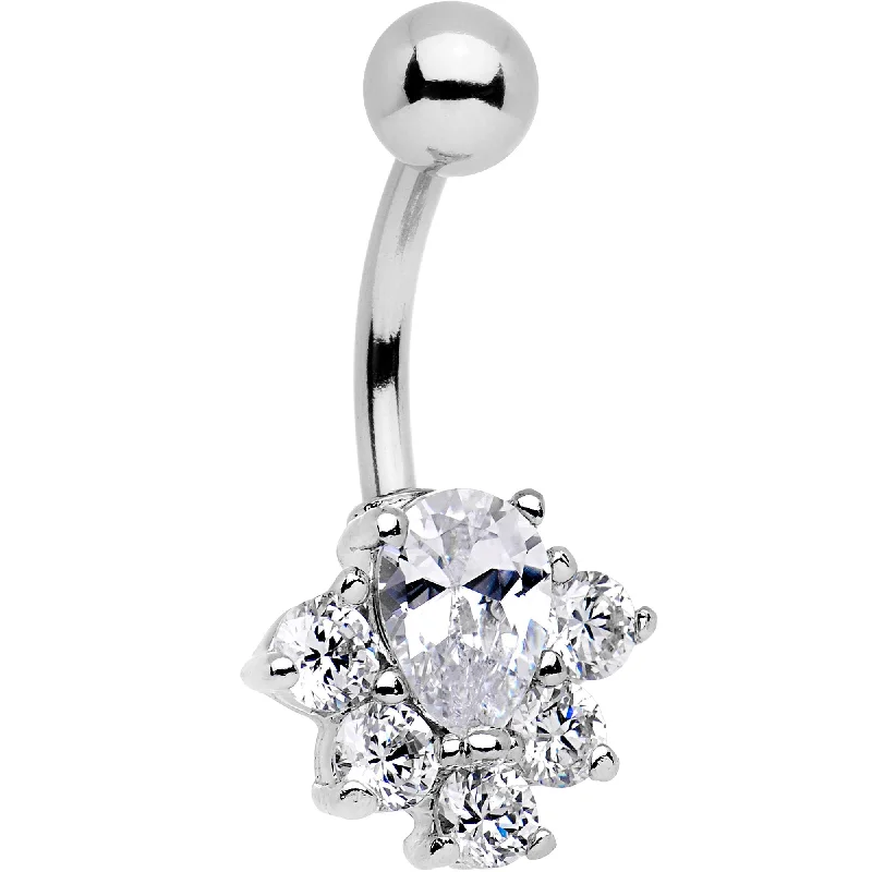 Simple Belly Rings for Clean and Elegant Look -Clear Gem Bursting With Brilliance Belly Ring Simple Belly Rings for Clean and Elegant Look -Clear Gem Bursting With Brilliance Belly Ring