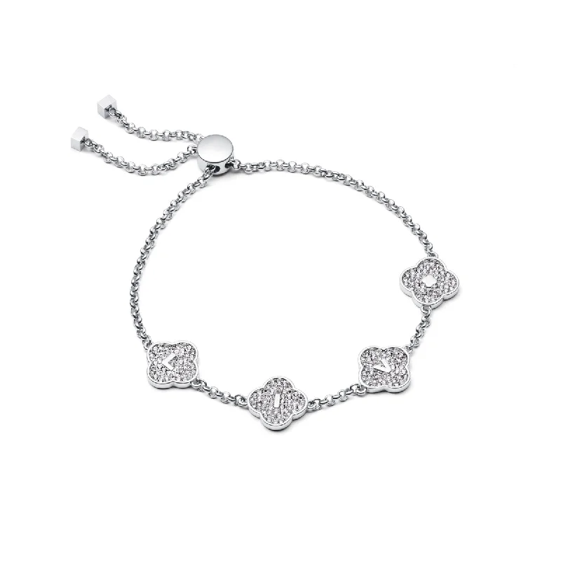 Stylish Engraved Bangles for Women-Shimmer Pavé Clover Bracelet (Silver)