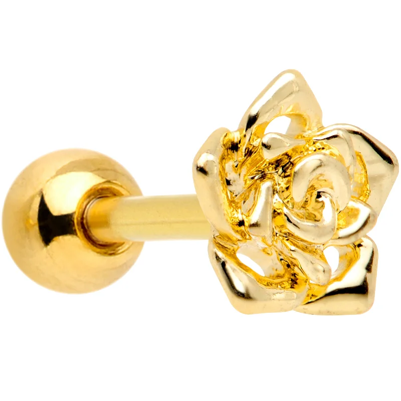 Women's Earrings – Elegant Designs for Every Personality--16 Gauge 1/4 Gold Tone Openwork Rose Flower Cartilage Tragus Earring