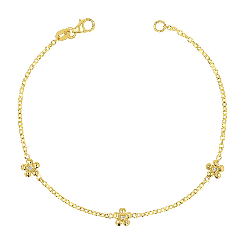 Trendy Bracelets for Men with Charms-Diamond Flower Chain Bracelet