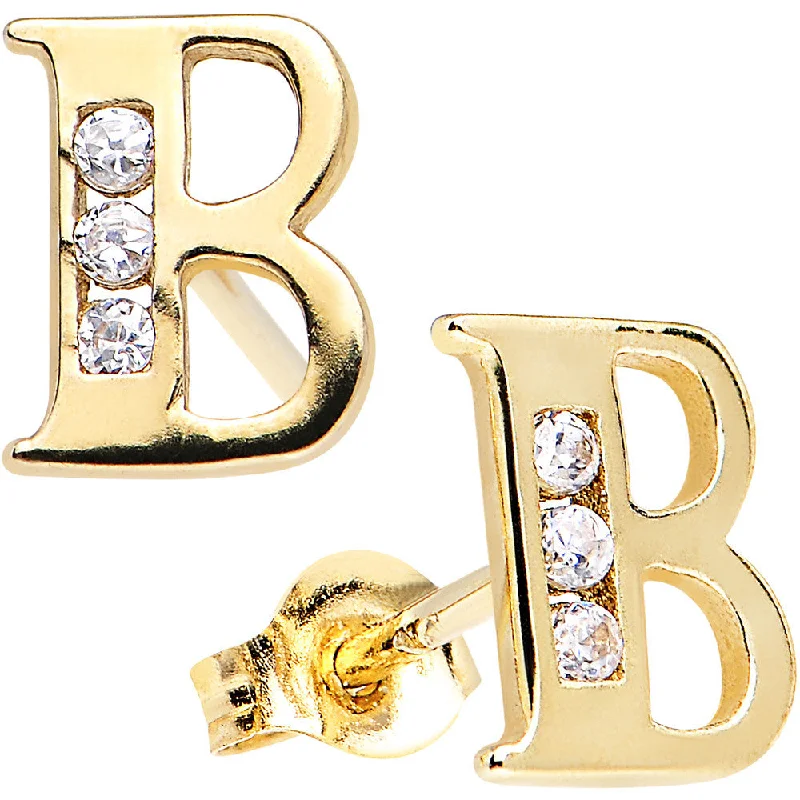 Women's Earrings – Elegant Designs for Every Personality--14kt Yellow Gold CZ Initial B Stud Earrings