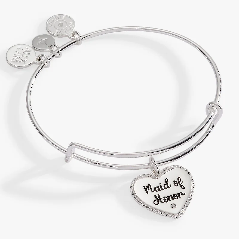 Simple Silver Bangles for Women-Maid of Honor Heart Bangle