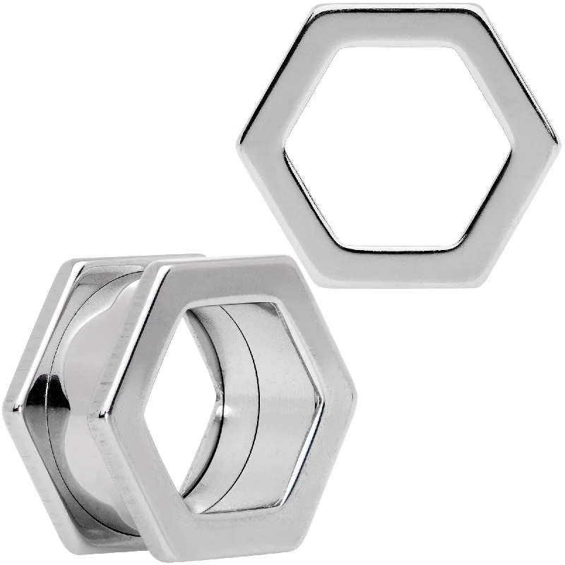 Women's Earrings – Elegant Designs for Every Personality--5/8 Geometric Hexagon Screw Fit Tunnel Plug Set