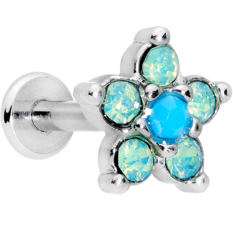 Simple and Elegant Lip Rings for Casual Wear16 Gauge 5/16 Blue Faux Opal Internally Threaded Flower Labret