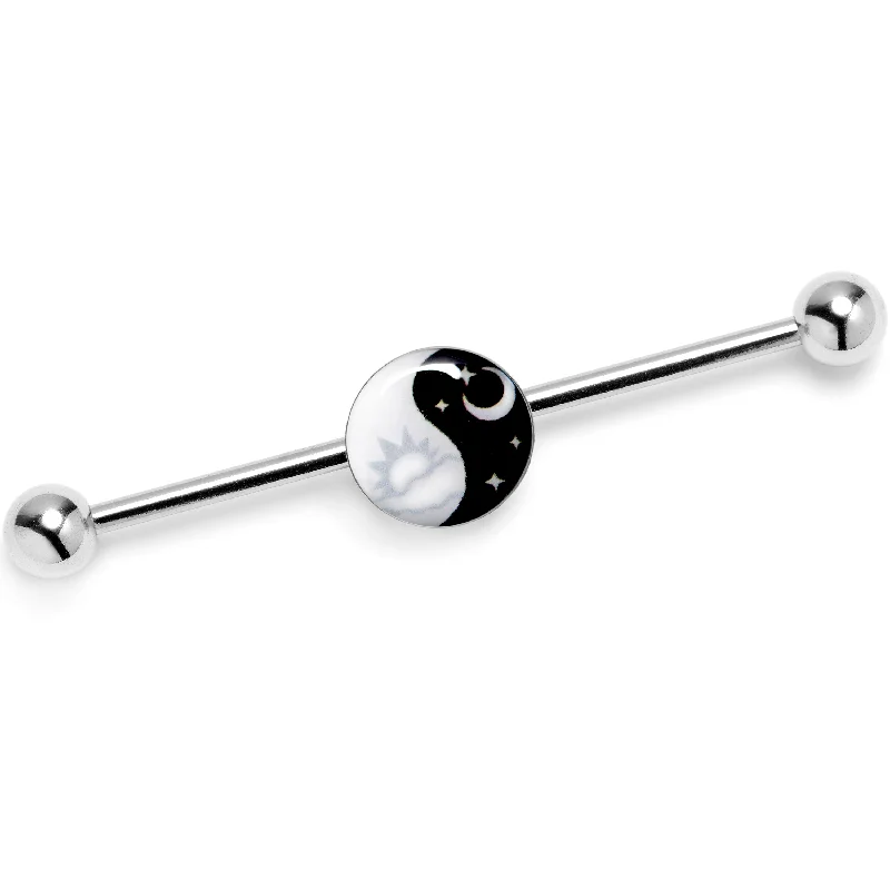 Women's Earrings – Elegant Designs for Every Personality--14 Gauge Night And Day Yin Yang Industrial Barbell 38mm